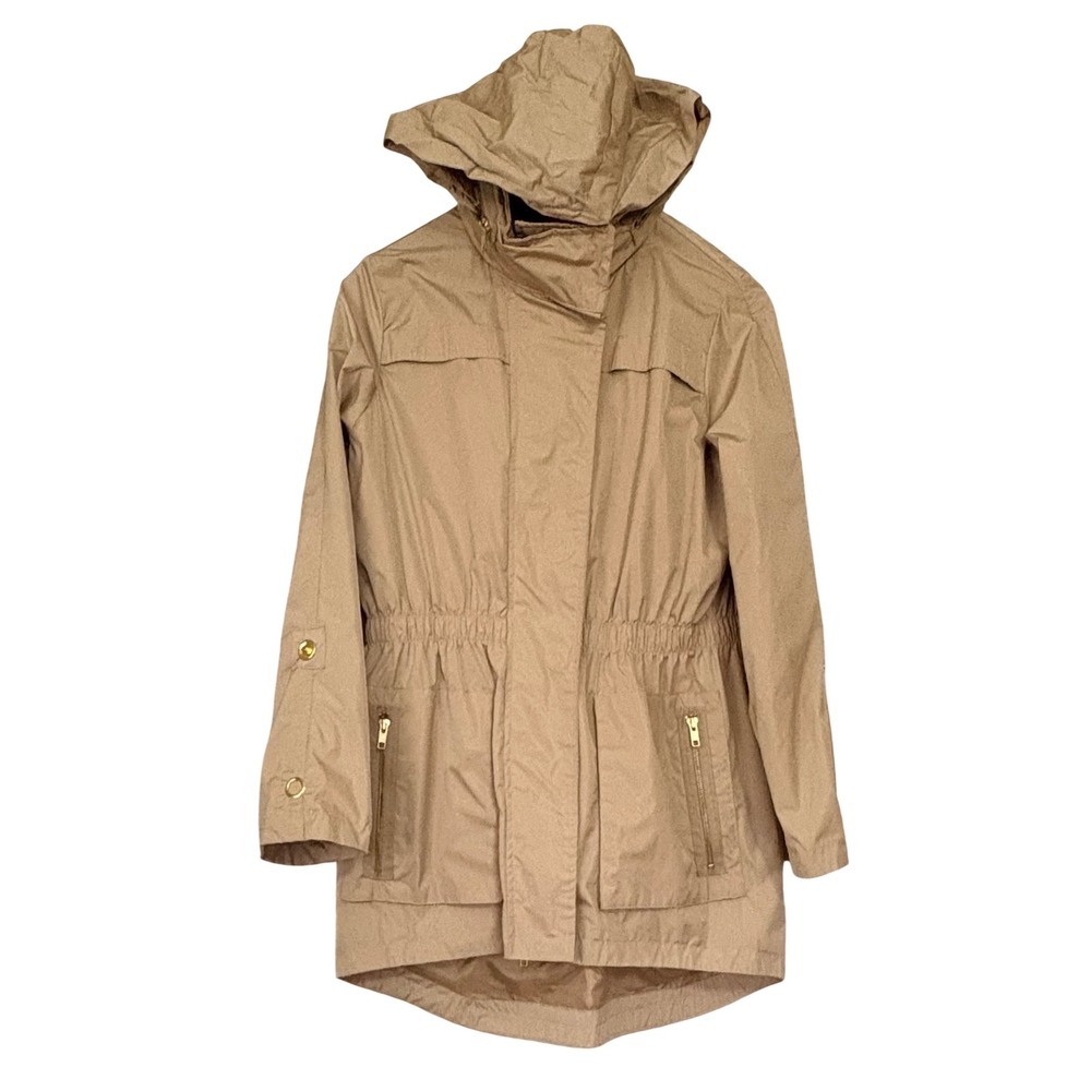 Casual‎ Identity Womens Tan Hooded Anorak Rainwear Coat Versatile Chic SzS